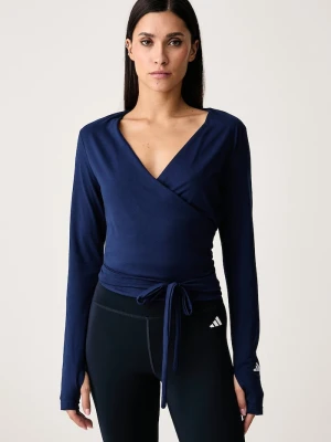 adidas Performance longsleeve do jogi damski z bawełną Three Stripes Studio granatowy