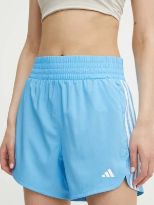 adidas Performance szorty treningowe Pacer kolor niebieski z aplikacją high waist IS1664