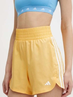 adidas Performance szorty treningowe Pacer kolor żółty z aplikacją high waist IS2179