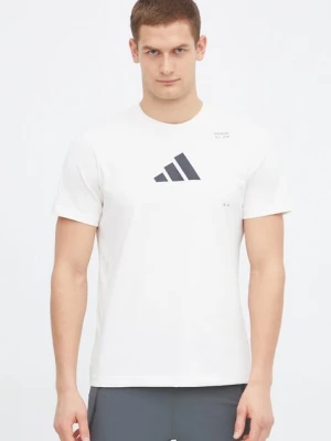 adidas Performance t-shirt treningowy kolor beżowy z nadrukiem IS2363