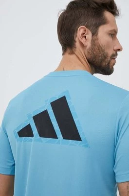 adidas Performance t-shirt treningowy Workout Base Logo kolor niebieski z nadrukiem