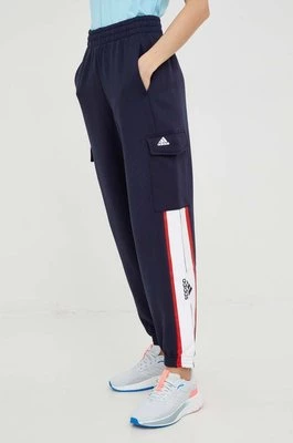 adidas spodnie dresowe damskie kolor granatowy z nadrukiem