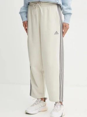 adidas spodnie dresowe Essentials kolor beżowy szerokie high waist IY1744