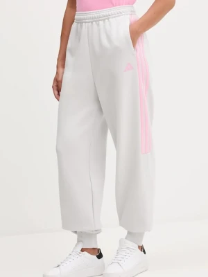 adidas spodnie dresowe Tiro 3 Stripes Fleece Pants damskie kolor szary z nadrukiem JM9070