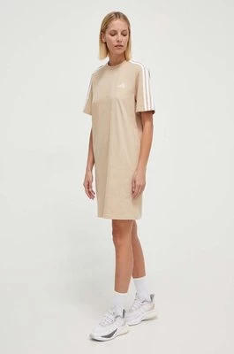 adidas sukienka bawełniana kolor beżowy mini oversize IR6056