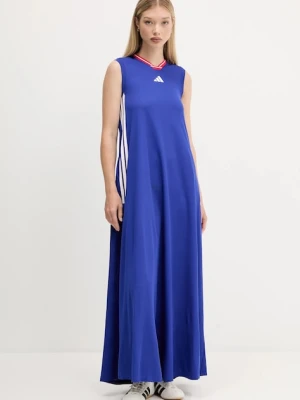 adidas sukienka House of Tiro kolor niebieski maxi rozkloszowana JW6819