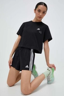 adidas szorty damskie kolor czarny z aplikacją high waist HT3397