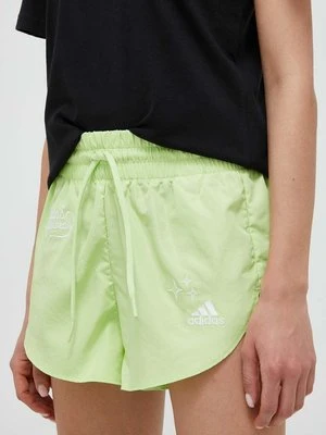 adidas szorty damskie kolor zielony z aplikacją medium waist