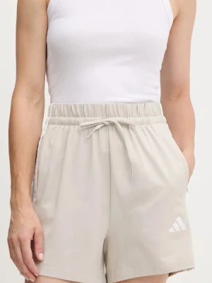 adidas szorty Essentials 3-Stripes damskie kolor beżowy z aplikacją high waist JE1195