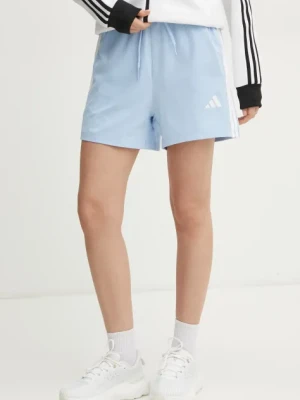 adidas szorty Essentials damskie kolor niebieski z aplikacją high waist JD0911