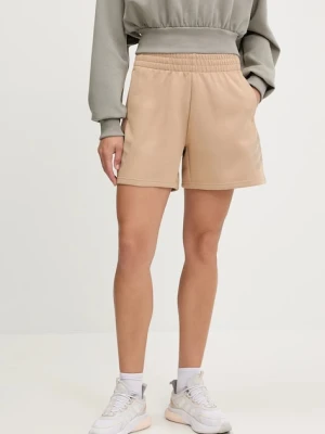 adidas szorty Future Icons damskie kolor beżowy z nadrukiem high waist JW7834