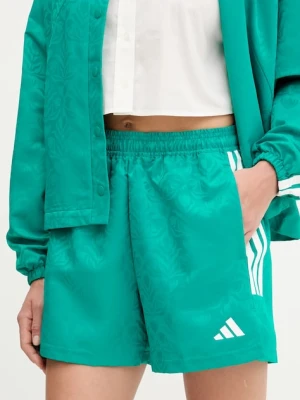adidas szorty House of Tiro damskie kolor turkusowy wzorzyste high waist JL9208