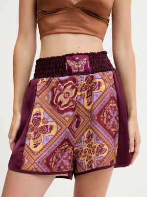 adidas szorty x Farm Rio damskie kolor bordowy wzorzyste high waist JW4482