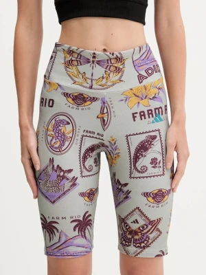 adidas szorty x Farm Rio damskie kolor szary wzorzyste high waist JM8345