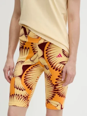 adidas szorty x Farm Rio damskie kolor żółty wzorzyste high waist JD6287