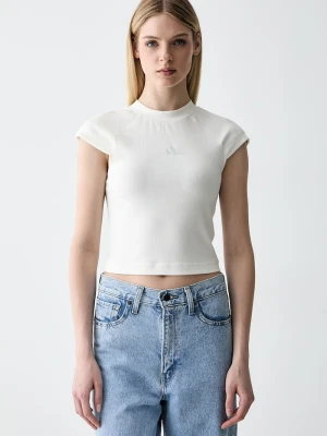 adidas T-shirt basic damski z modalem beżowy