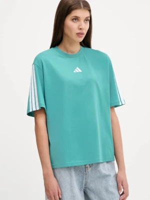 adidas t-shirt bawełniany 3-Stripes damski kolor turkusowy JX7626