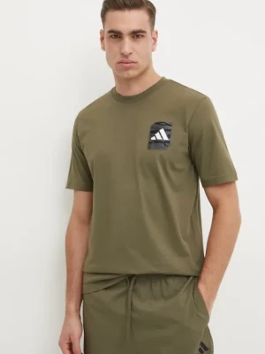 adidas t-shirt bawełniany Camo męski kolor zielony z aplikacją JI6759