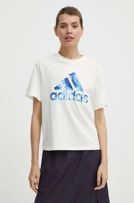 adidas t-shirt bawełniany damski kolor beżowy IS4258
