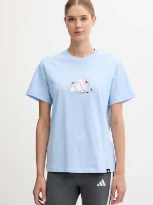 adidas t-shirt bawełniany Doodle Hunt damski kolor niebieski JM4383