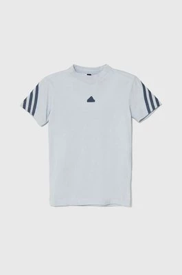 adidas t-shirt bawełniany dziecięcy kolor niebieski z aplikacją