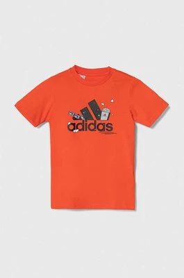 adidas t-shirt bawełniany dziecięcy kolor pomarańczowy z nadrukiem