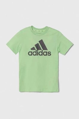 adidas t-shirt bawełniany dziecięcy kolor zielony z nadrukiem