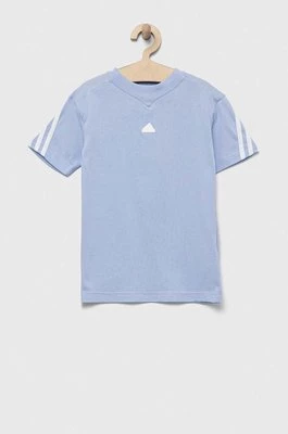 adidas t-shirt bawełniany dziecięcy U FI 3S kolor niebieski z aplikacją