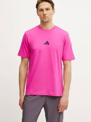 adidas t-shirt bawełniany Essential męski kolor różowy z aplikacją JD1782