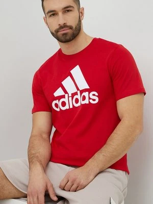 adidas t-shirt bawełniany Essentials kolor czerwony z nadrukiem IC9352