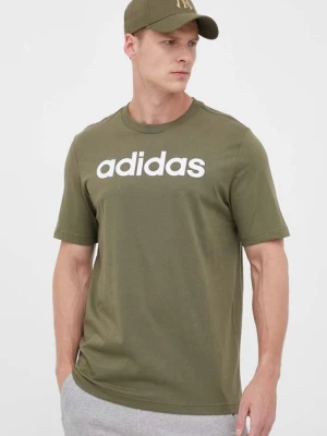 adidas t-shirt bawełniany Essentials kolor zielony z nadrukiem IC9280