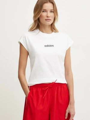 adidas t-shirt bawełniany Essentials Linear damski kolor beżowy JC8239