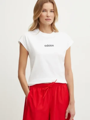 adidas t-shirt bawełniany Essentials Linear damski kolor beżowy JC8239