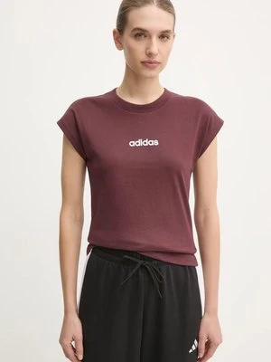 adidas t-shirt bawełniany Essentials Linear damski kolor bordowy JG8663