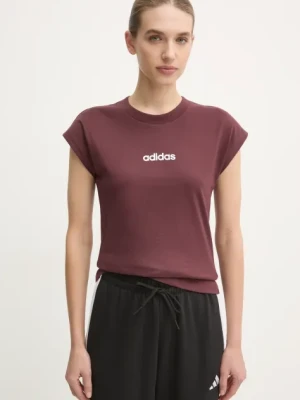 adidas t-shirt bawełniany Essentials Linear damski kolor bordowy JG8663