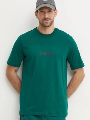 adidas t-shirt bawełniany Essentials Linear męski kolor zielony z nadrukiem JE8997