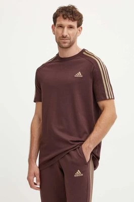 adidas t-shirt bawełniany Essentials męski kolor brązowy wzorzysty IX0158