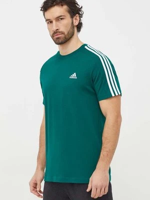 adidas t-shirt bawełniany Essentials męski kolor zielony z aplikacją IS1333