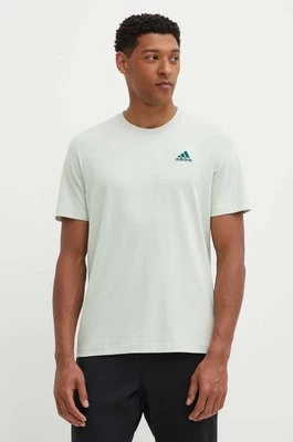 adidas t-shirt bawełniany Essentials męski kolor zielony z aplikacją IX0119