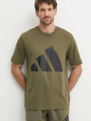 adidas t-shirt bawełniany Essentials męski kolor zielony z nadrukiem JE8931