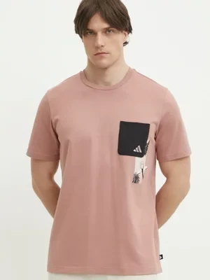 adidas t-shirt bawełniany M T LENS PKT T męski kolor różowy z nadrukiem JJ3927