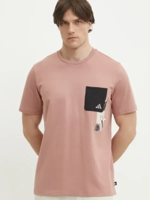 adidas t-shirt bawełniany M T LENS PKT T męski kolor różowy z nadrukiem JJ3927