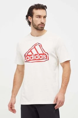 adidas t-shirt bawełniany męski kolor beżowy z nadrukiem IS2882