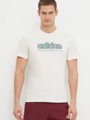 adidas t-shirt bawełniany męski kolor beżowy z nadrukiem IS2883