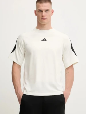 adidas t-shirt bawełniany Stadium męski kolor beżowy z nadrukiem JX5640