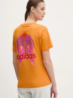 Zdjęcie produktu adidas t-shirt bawełniany x Farm Rio damski kolor pomarańczowy JD6293