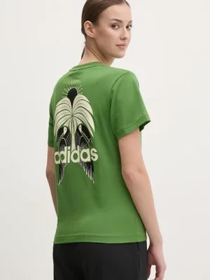 adidas t-shirt bawełniany x Farm Rio damski kolor zielony JD6292