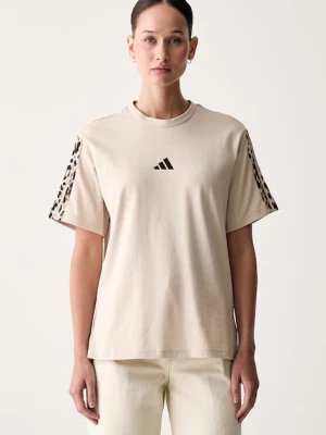 adidas T-shirt damski bawełniany Leopard Pack beżowy
