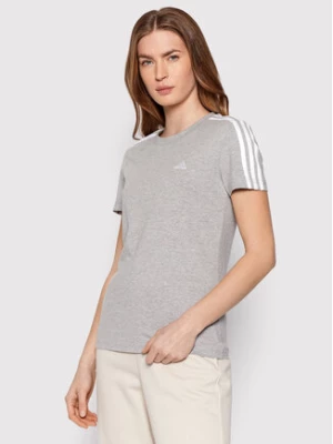 adidas T-Shirt Loungewear Essentials 3-Stripes GL0785 Szary Slim Fit