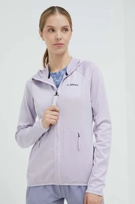 adidas TERREX bluza sportowa Tech Flooce kolor fioletowy z kapturem gładka